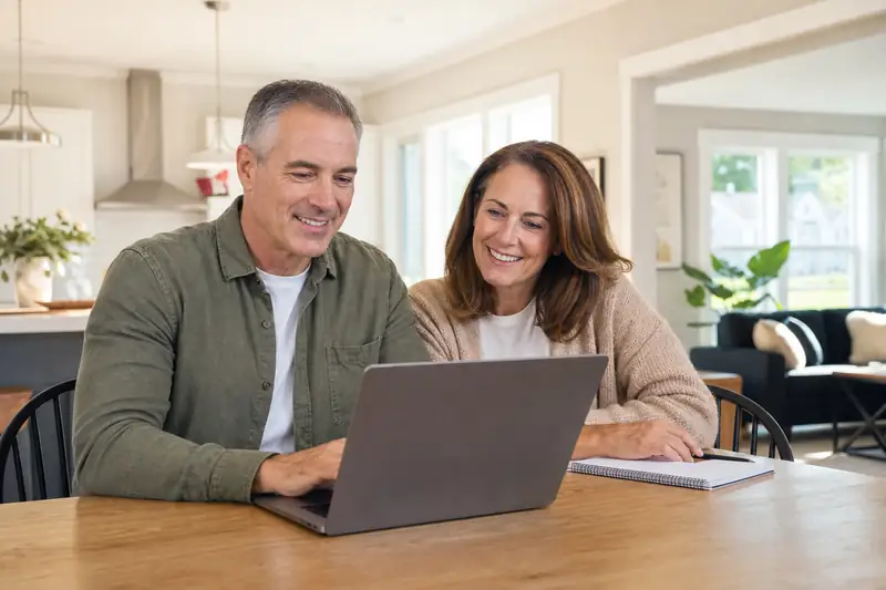 Couple filling out home selling form