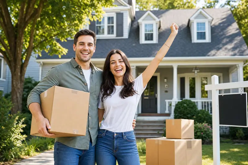 Happy couple celebrating sold home